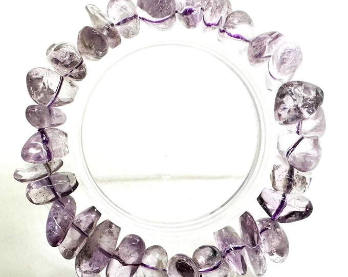 Natural Purple Amethyst Gemstone Free form Chips 7" Handmade Elastic Cord Beaded Bracelet - PGB242