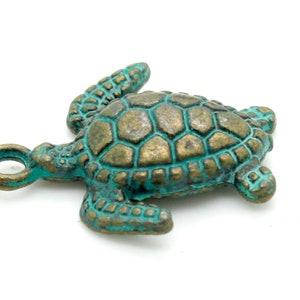 Antiqued Patina Green Bronze Charm Beads Pendant Earing 17mm x 15mm x 3mm - Sea Turtle