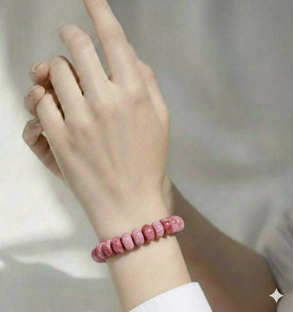 Cherry Pink Jade Bracelet: 10mm Rondelle Gemstone Beads, Handmade