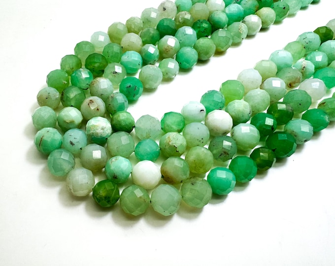 Natural Faceted Chrysoprase Beads – Grade AA Green Chrysoprase Gemstone Round Beads 10mm – Full Strand for Jewelry Making - RNF114A