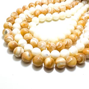 AAA Iridescent White/Brown Mother of Pearl MOP Shell Smooth Polished Round Beads RN13