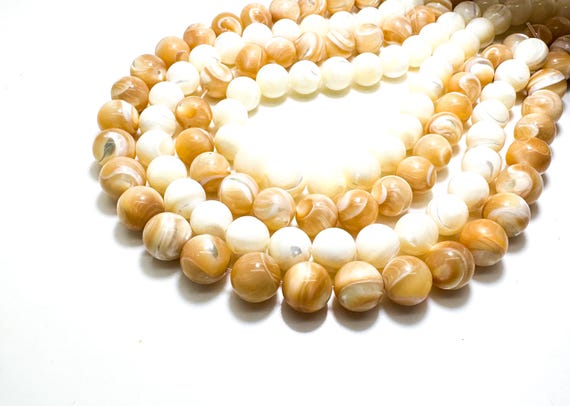 AAA Iridescent White/Brown Mother of Pearl MOP Shell Smooth Polished Round Beads RN13