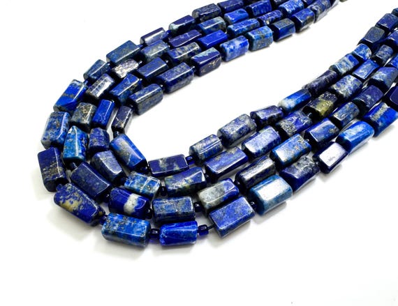 Lapis Lazuli Gemstone Beads: Faceted Rectangular Nuggets, 15.5" Strand