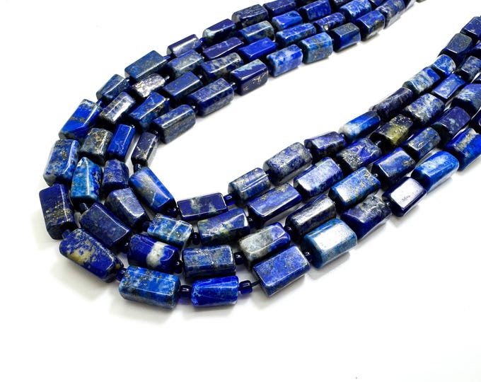 Natural Blue Lapis lazuli Faceted Rectangular Barrel Nugget Pebble Tumble Chunky Smooth Polished Gemstone Beads for Jewelry Making - PGS122