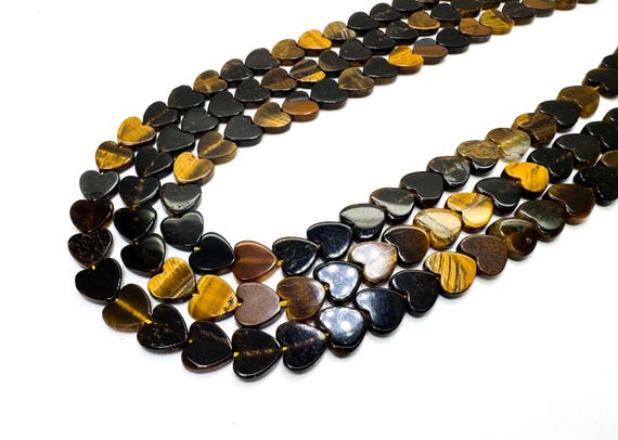 Natural Tiger Eye Heart Beads: Golden Brown Gemstone, Courage & Protection - PGS411