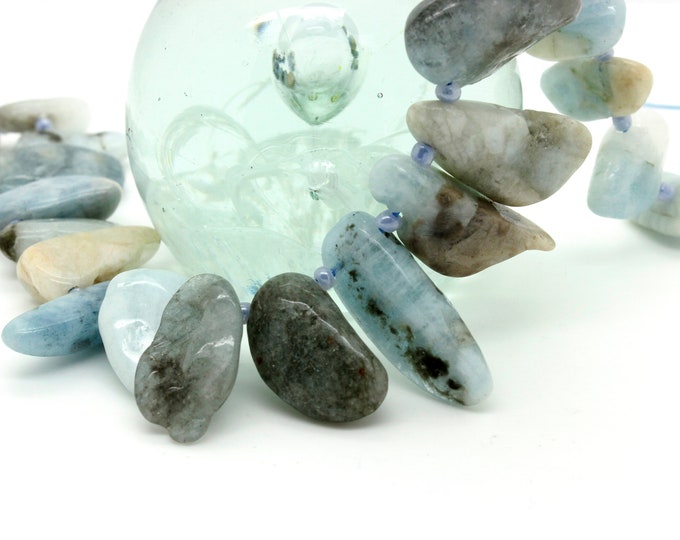 Aquamarine, Natural Aquamarine Smooth Nugget Teeth Stick Rock Loose Gemstone Beads - PGS192