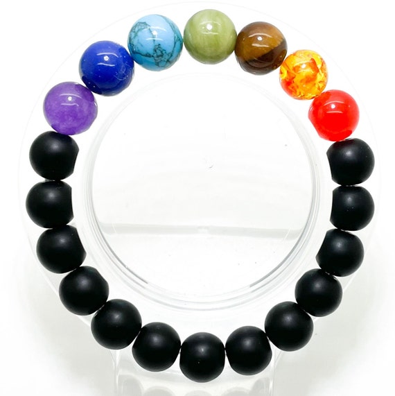 Matte Black Onyx Mixed Round Natural Gemstone Beads Stretch Elastic Cord Handmade Beaded Bracelet PGB121A