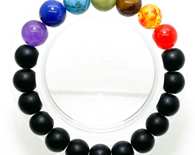 Matte Black Onyx Mixed Round Natural Gemstone Beads Stretch Elastic Cord Handmade Beaded Bracelet PGB121A