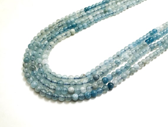 Blue Aquamarine Gemstone Beads: Smooth Polished Round, 4mm