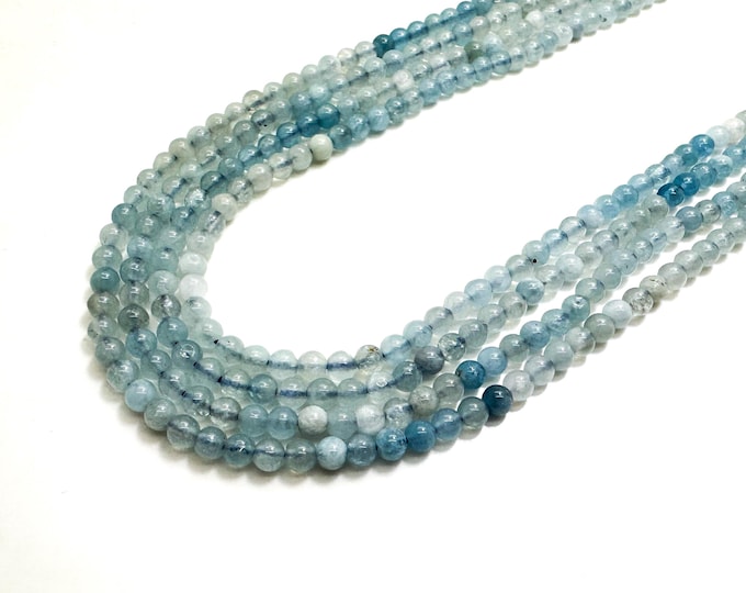 High Quality Blue Aquamarine Smooth Polished Round 4mm Gemstone Beads - RN196