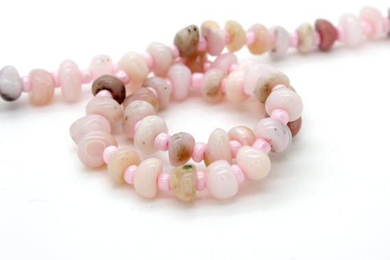 Pink Opal Beads, Natural Pink Opal Nuggets Rough Cut Irregular Shape Smooth Loose Gemstone Beads - Small Assorted Size -Full Strand