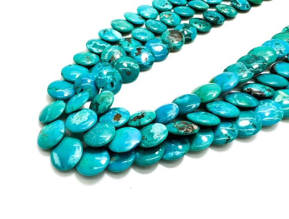 Natural Blue Kingman Turquoise 11mm Flat Round Disc Gemstone Beads - PGS393C