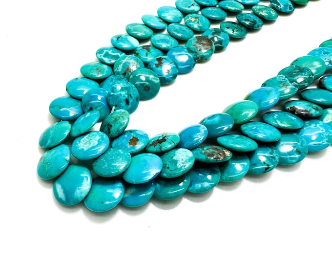 Natural Blue Kingman Turquoise 11mm Flat Round Disc Gemstone Beads - PGS393C