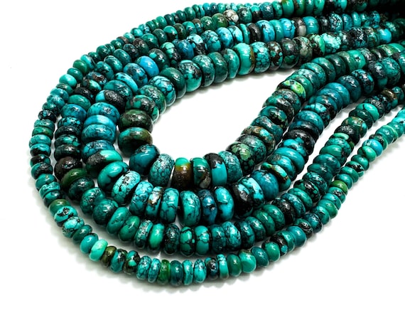 Natural Turquoise Rondelle Beads: Blue Green Gemstone, 16" Strand