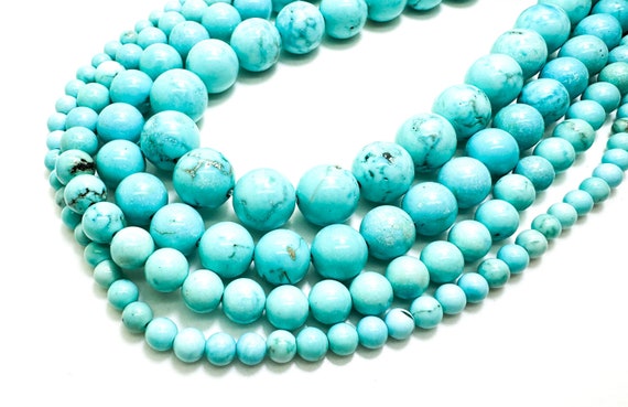 Howlite, Natural Howlite Smooth Light Blue Round Sphere Ball Gemstone Beads - 4mm 6mm 8mm 10mm - RN53