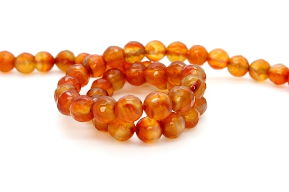 Carnelian Beads, Natural Orange Carnelian Faceted Round Sphere Ball Gemstone Beads Stone - RNF73