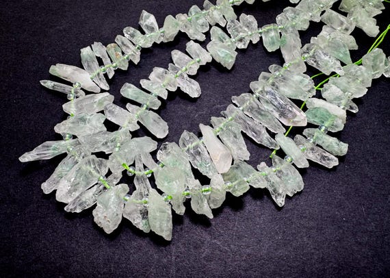 Natural Green Prehnite Transparent Nugget Irregular Chips Spike Rough Raw Teeth Gemstone Beads - PGS56