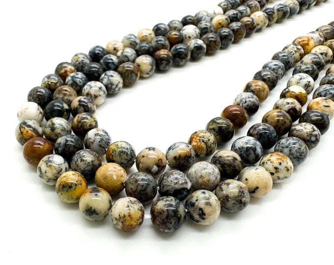 Dendritic Opal Beads, Natural Dendritic Opal Smooth Polished Round Sphere Ball Gemstone Beads - RN102