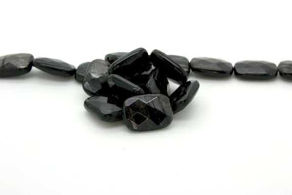Natural Black Aura Hypersthene Faceted Flat Rectangle Gemstone Beads - PGP10