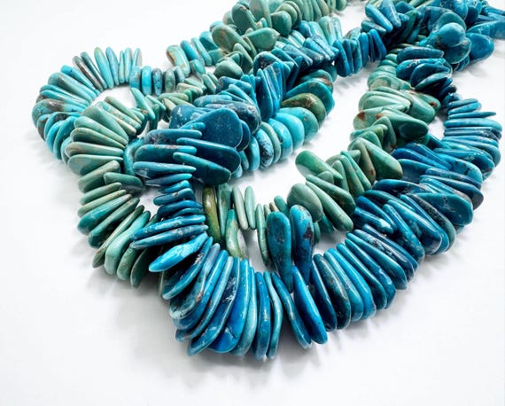 Arizona Kingman Turquoise Slice Beads – | Natural Blue Teal Green Turquoise Teardrop Pear Slab Gemstone | 15.5" Strands PGS370TQ070811