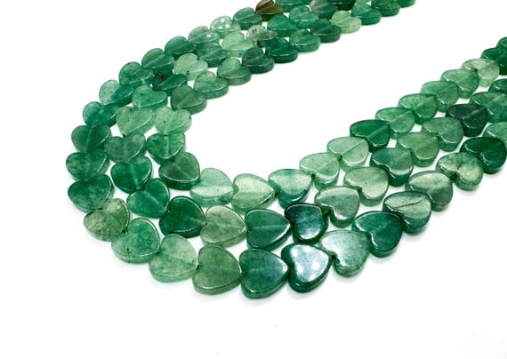 Natural Green Aventurine Flat Heart Beads: Polished Gemstone for Jewelry Making (6mm or 8mm) - PGS411