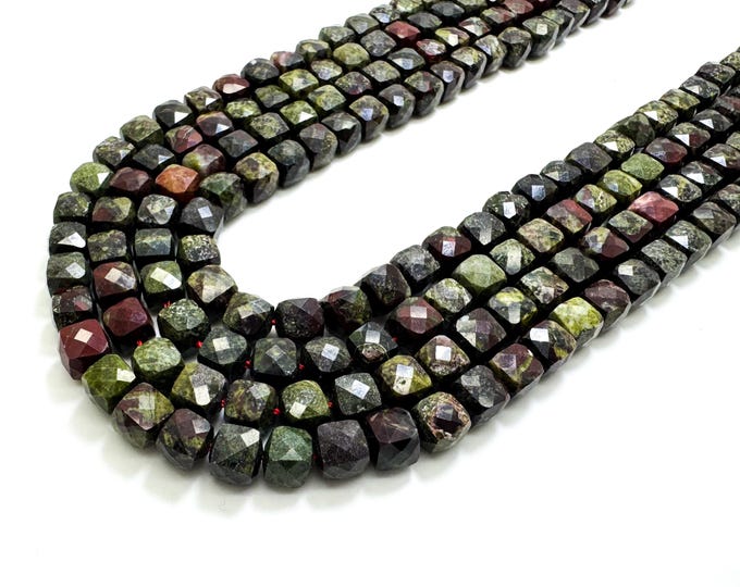 Natural Dragon Blood Jasper Faceted Square Cube 7mm Gemstone Beads - PGS121