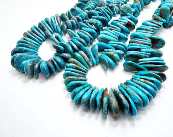 Arizona Kingman Turquoise Slice Beads – | Natural Blue Teal Turquoise Teardrop Pear Slab Graduated Gemstone | 15.5" Strands PGS370TQ0910