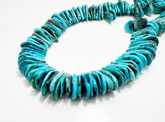 Arizona Kingman Turquoise Heishi Slice Flat Stick Teardrop Gemstone Beads – Natural Blue Turquoise | Jewelry Making Supplies PGS370