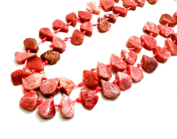 Natural Hot Pink Rhodochrosite Teardrop Pear Rough Flat Gemstone Beads - PGS172