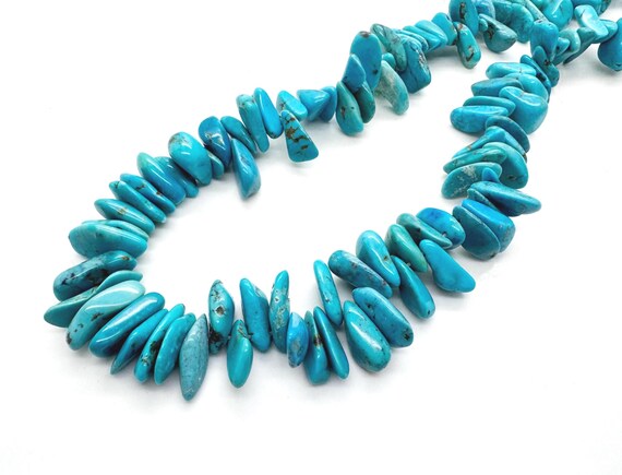 Arizona Kingman Turquoise Graduated Stick Thick Slice Beads Natural Blue Turquoise Flat Teeth Gemstone Statement Jewelry Supplies PGS371TQ14