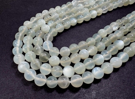 Natural Gray White Moonstone Round Beads – Polished & Luminous Smooth Polished Gemstone Beads - PG33