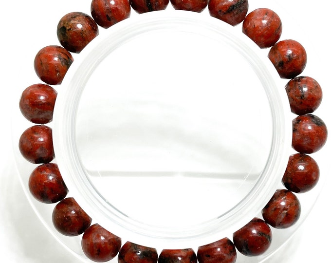 Natural Red Jasper Smooth Gemstone Beads Size 6mm 8mm 10mm Stretch Elastic Cord Handmade Bracelet PGB03