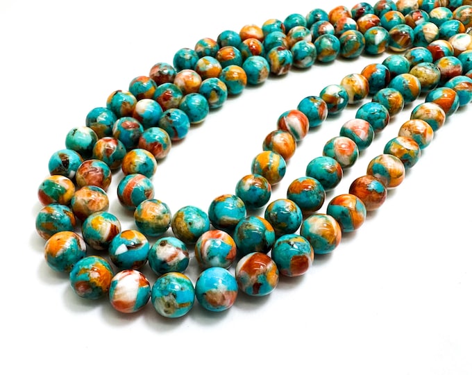 Genuine Rare Natural Blue Turquoise Spiny Oyster Round Beads 15.5” Strand Healing Stone Beads for Jewelry Making Bracelets Necklaces RN210G