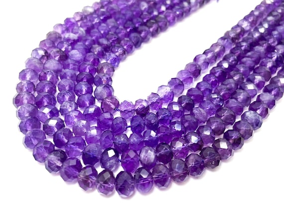 Natural Purple Amethyst Faceted Rondelle 6mm x 8mm 3mm x 4mm Gemstone Beads - RDF112