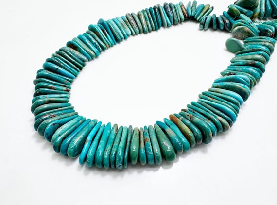 Natural Hubei Turquoise Graduated Nugget Flat Teardrop Pear Gemstone Beads – Blue Green Turquoise Slice Strand - PGS370TQ01