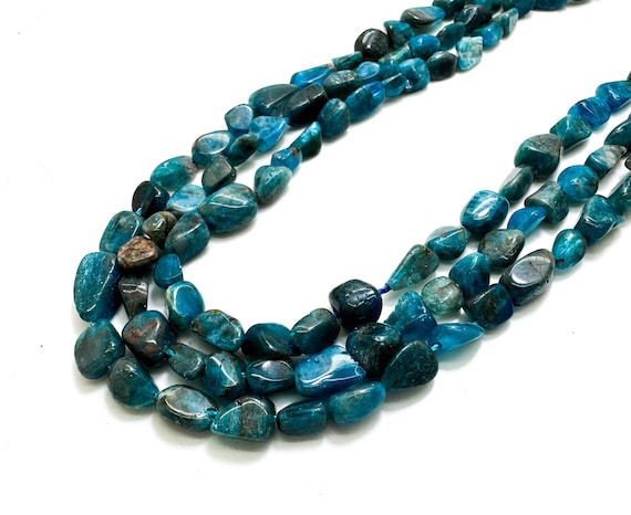 Natural Apatite Beads, Blue Apatite Smooth Pebble Nugget Chips Gemstone Beads - PG232