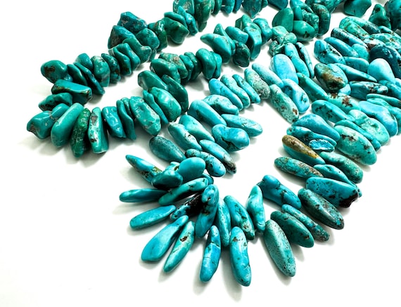 Kingman Turquoise Beads: Arizona Blue Gemstone Nuggets Stick (Assorted Size) - PGS106