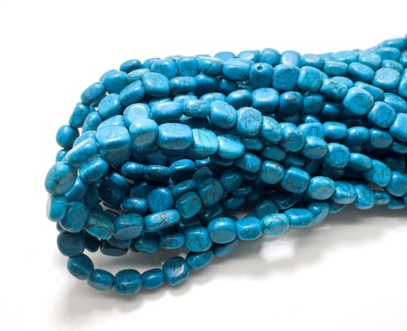 Dark Navy Blue Howlite Puffed Rectangle Square Flat Pillow Bricks Loose Gemstone Beads Assorted Size - PGS211N