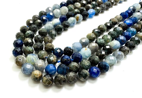 Natural Faceted Kyanite 7mm Beads – Blue & Gray Gemstone Strands for Jewelry Making - 15.5" - RNF105