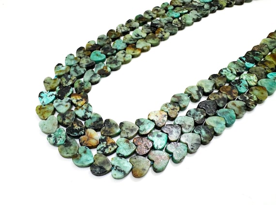 Green African Turquoise Flat Heart Beads: Natural Gemstone Jewelry Making (4mm, 6mm, 8mm Flat Beads) - PGS411