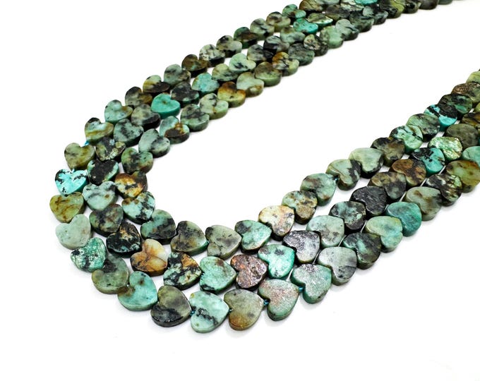 Green African Turquoise Heart Beads: Natural Gemstone Jewelry Making (6mm Flat Beads)