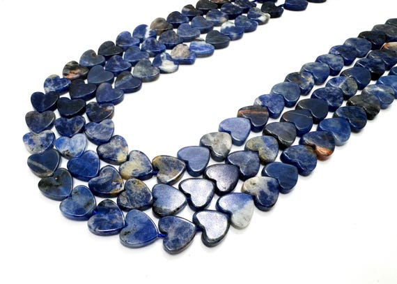Sodalite Heart Beads: Natural Blue Gemstone, Clarity & Truth (8mm, 2mm Thick)