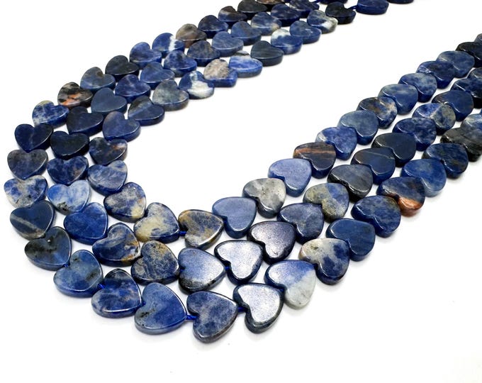 Sodalite Heart Beads: Natural Blue Gemstone, Clarity & Truth (8mm, 2mm Thick)