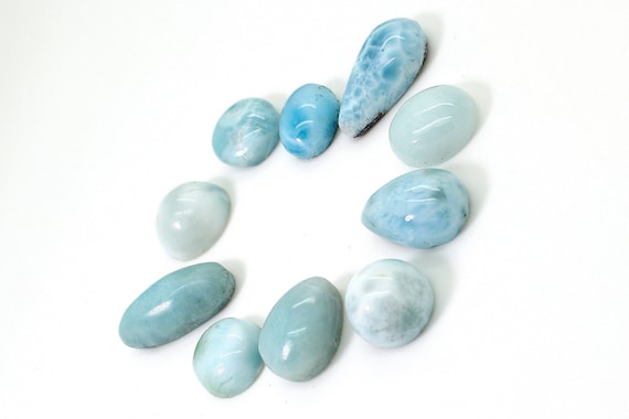 Natural Larimar Cabochon - 10 pcs Chips Rock Stone Gemstone Variety Tear Drop Shape Beads for Ring Necklace Pendant Jewelry Making - PGL46