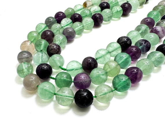 Fluorite Beads, Natural Fluorite Smooth Polished Round Ball Sphere Gemstone Beads - RN65A