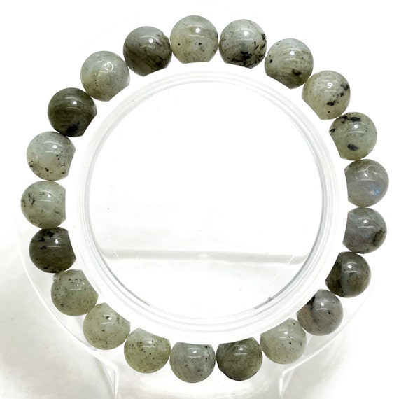 Gray Labradorite Smooth Round Gemstone Beaded 8mm Bead Stretch Elastic Handmade Bracelet - PGB199