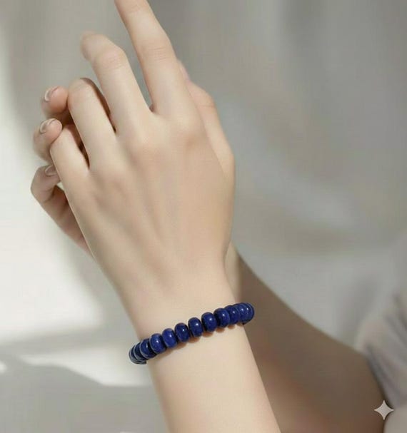 Blue Jade 10mm Rondelle Gemstone Beads Stretch Elastic Cord Handmade Beaded Bracelet Accessories - PGBRD08