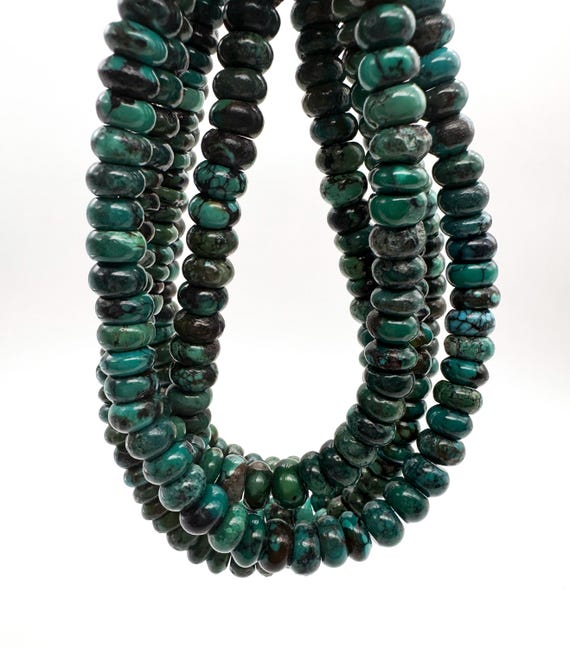 Natural Turquoise Rondelle Beads: Untreated Dark Blue Teal Gemstone Smooth Beads for Men Jewelry Making - PGS396
