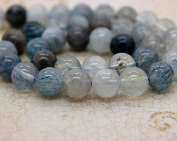 Natural Blue Quartz, Blue Quartz Rutilated Round Ball Sphere Beads Gemstone (8mm 10mm) - PG38