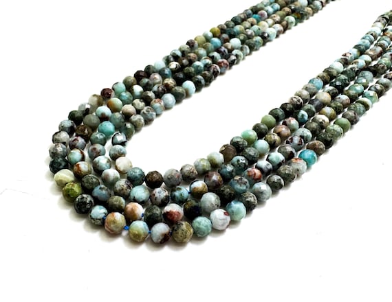 Natural Grade AB Blue Larimar Faceted Round 4mm Gemstone Beads - RNF21